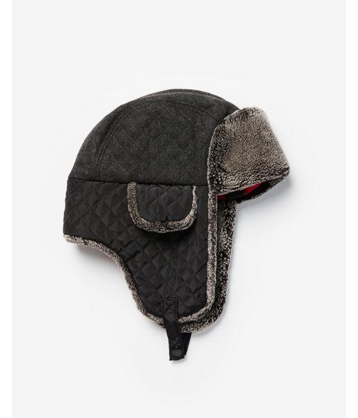 Express Mens Quilted Sherpa Trapper Hat
