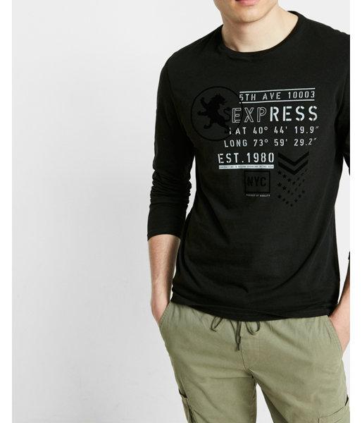 Express Mens Long Sleeve Crew Neck Military Graphic Tee