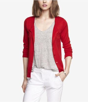 Express Womens Crew Neck Cardigan Red X