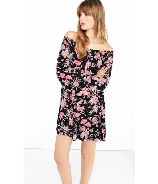 Express Women's Dresses Floral Print Off The Shoulder Trapeze Dress