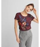 Express Womens Floral Zip Back Crew Neck Top