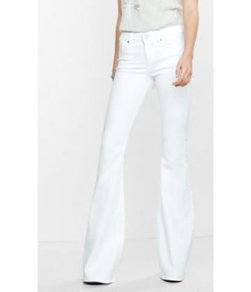 Express Women's Jeans White Mid Rise Bell Flare Jeans