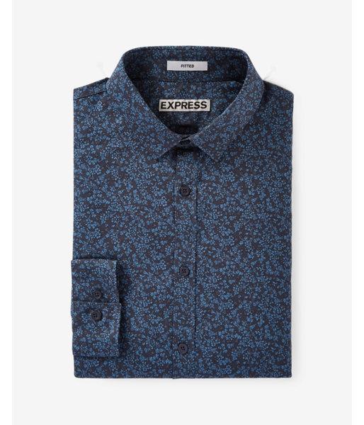 Express Mens Fitted Floral Print Long Sleeve Dress