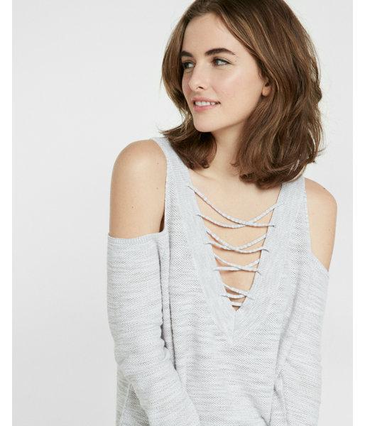 Express Womens Marled Two-way Lace-up Tunic
