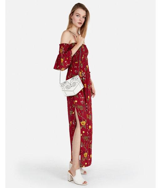 Express Womens Floral Off The Shoulder Bell Sleeve