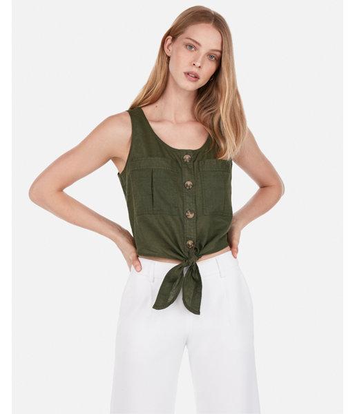 Express Womens Linen-blend Tie Front Tank