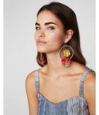 Express Womens Woven Flower Pom Drop Earrings