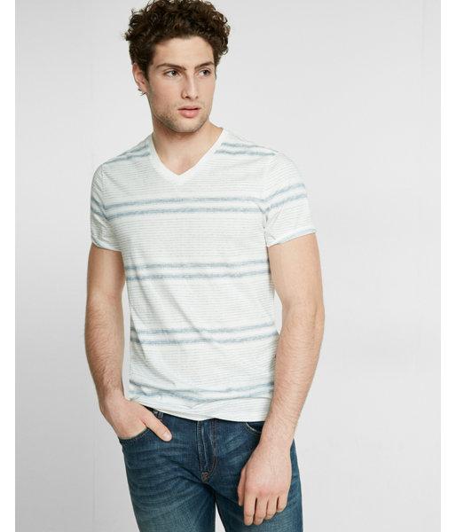 Express Mens Striped Crossover V Neck Tee