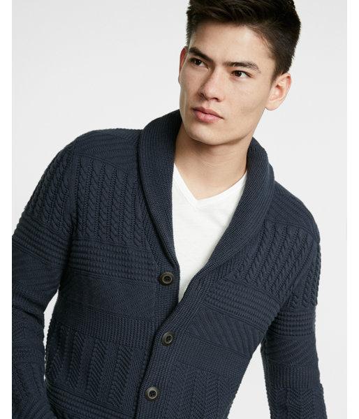Express Mens Plaited Shawl Collar Cardigan