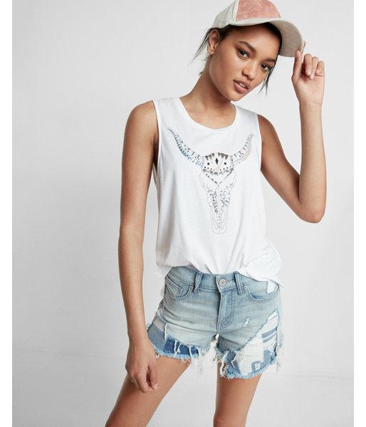 Express Sequined Animal Skull Crew Neck Tank