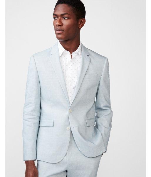 Express Mens Extra Slim Light Blue Stretch Linen-wool