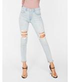Express Womens Express Womens High Waisted Light Wash Destroyed Denim Perfect Stretch+ Ankle