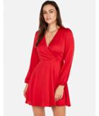 Express Womens Long Sleeve Surplice Fit And Flare Dress