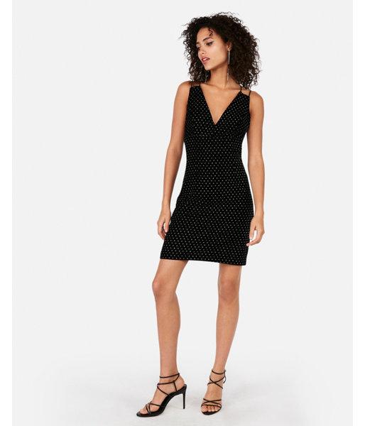 Express Womens Dotted Velvet Cross Back Dress