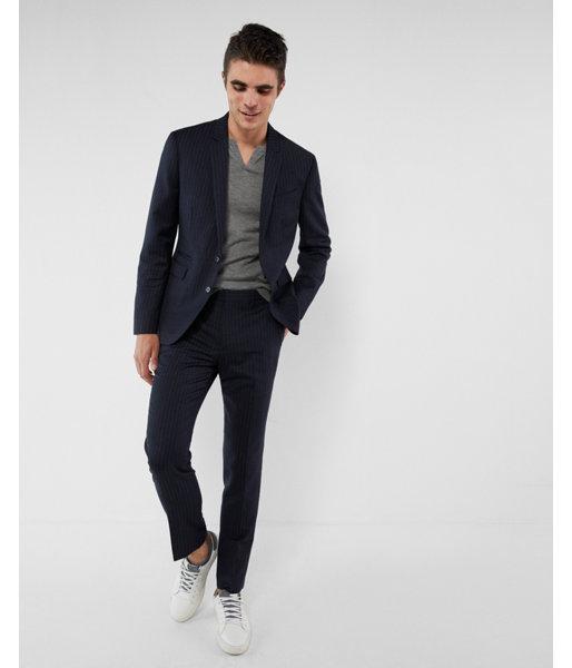 Express Mens Skinny Innovator Blue Stripe Wool