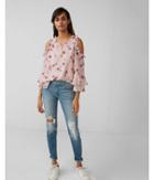 Express Womens Floral Ruffle Cold Shoulder Blouse