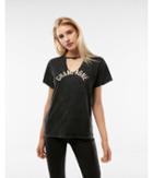 Express Womens Champagne Washed Choker Neck Graphic Tee