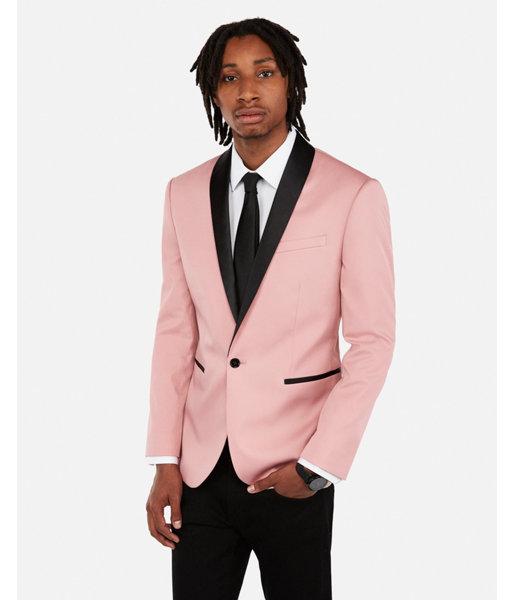 Express Mens Slim Pink Shawl Neck Cotton Performance