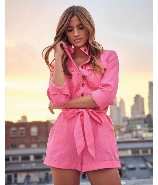 Express Womens Rocky Barnes Button Front Tie Waist Twill Romper