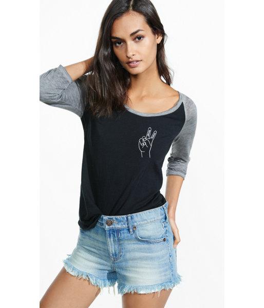 Express Women's Tees Express One Eleven Famous Graphic Baseball Tee
