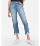 Express Womens High Waisted Destroyed Hem Straight Cropped Jeans