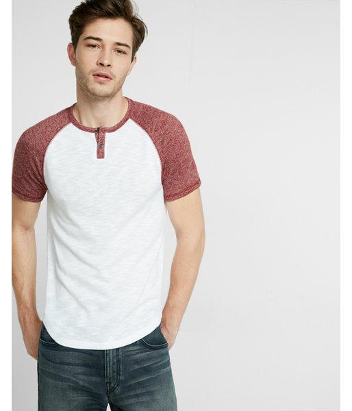 Express Mens Marled Color Blocked Short Sleeve Knit Henley