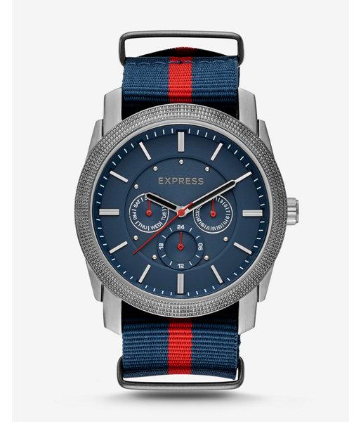 Express Mens Rivington Stripe Multi-function Watch - Navy And Red