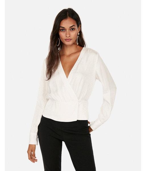 Express Womens Jacquard Surplice Wrap Blouse
