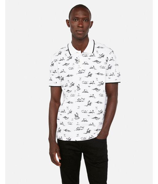 Express Mens Island Print Pique Polo