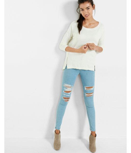 Express Womens Side Zip Hi-lo Hem Crew Neck