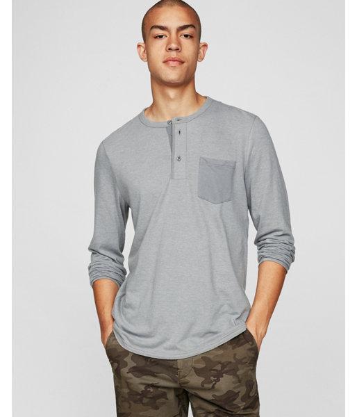 Express Mens Long Sleeve Pocket Henley