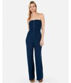 Express Womens Strapless Smocked Button Bodice Jumpsuit