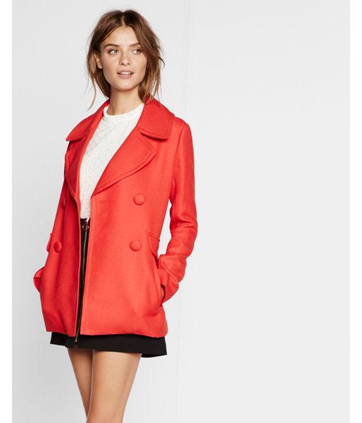 Express Womens Red Twill Peacoat