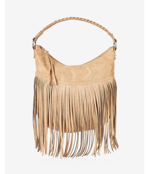 Express Womens Braided Handle Fringed Hobo Bag