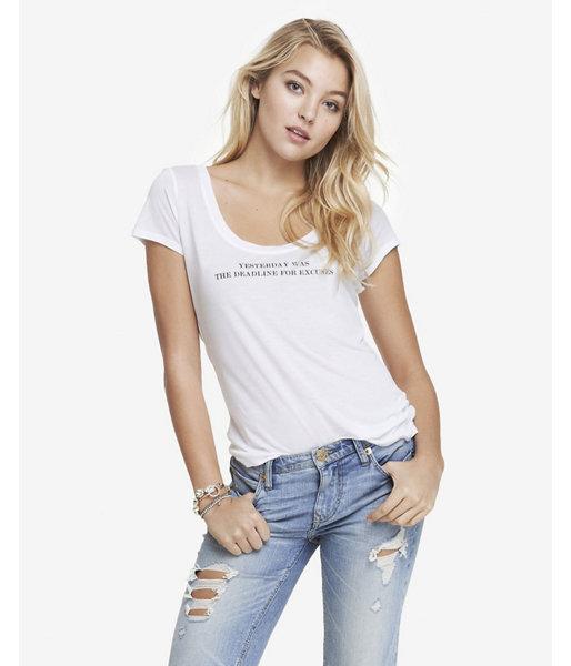 Express Womens Scoop Neck Graphic Tee - Excuses