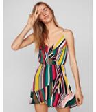 Express Womens Petite Multi Stripe Ruffle Wrap Cami Dress
