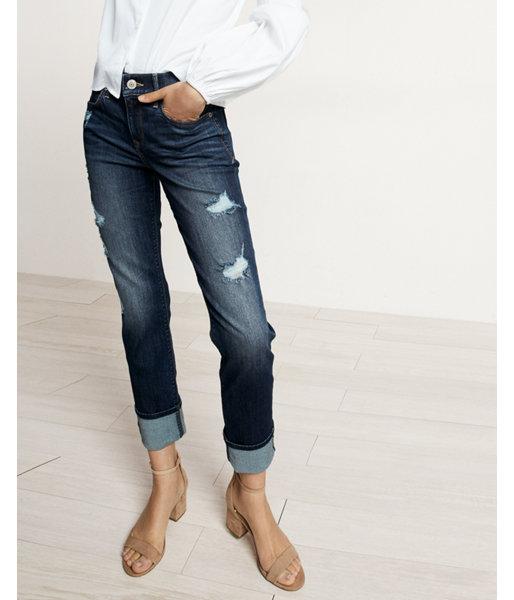 Express Mid Rise Distressed Cuffed Stretch+ Performance Cropped