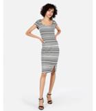 Express Womens Petite Striped Puff Shoulder Sweetheart  Dress