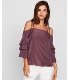 Express Womens Tiered Sleeve Cold Shoulder Blouse