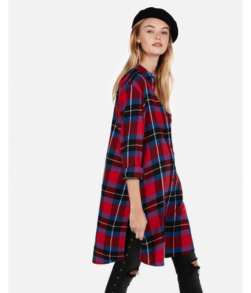 Express Womens Plaid Flannel Duster