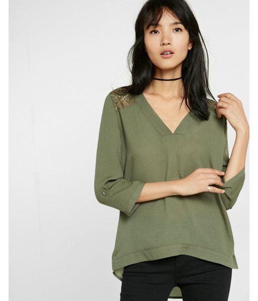 Express Womens Deep V-neck Lace Back Blouse
