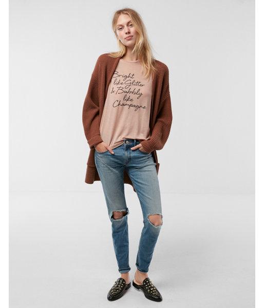 Express Womens Bright Like Glitter Graphic Boyfriend Tee