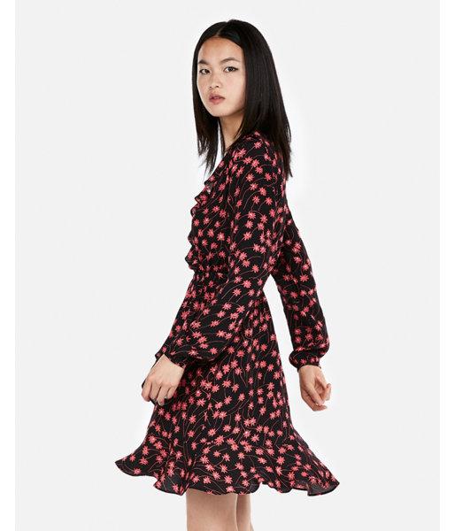 Express Womens Floral Elastic Waist Ruffle Wrap Dress