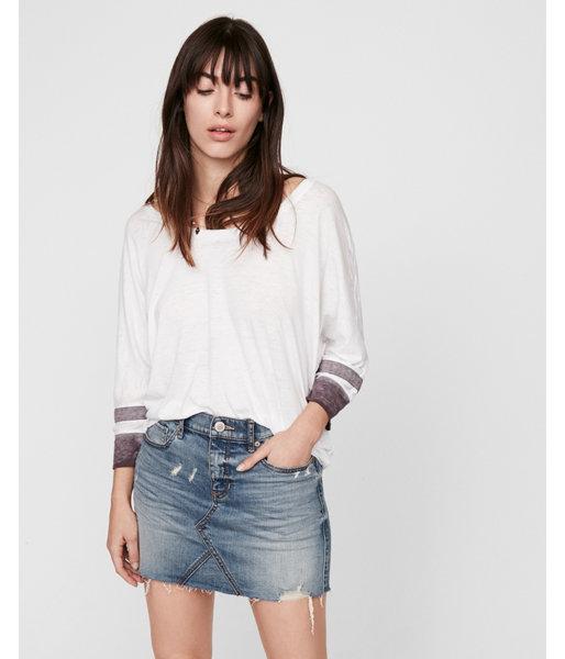 Express Womens Express One Eleven Striped Sleeve Relaxed Tee