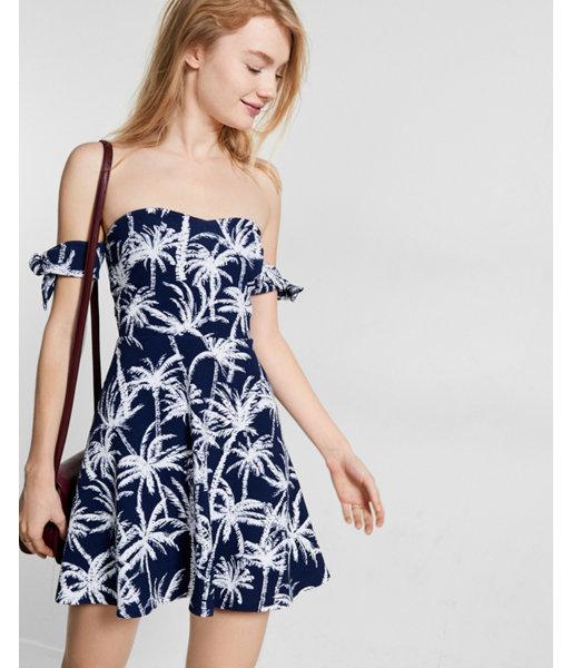Express Womens Palm Tree Print Off The Shoulder Tie