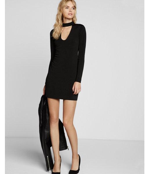 Express Womens Cut-out Long Sleeve Mini Choker Dress