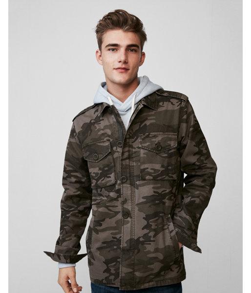 Express Mens Camo Cotton Trucker Jacket