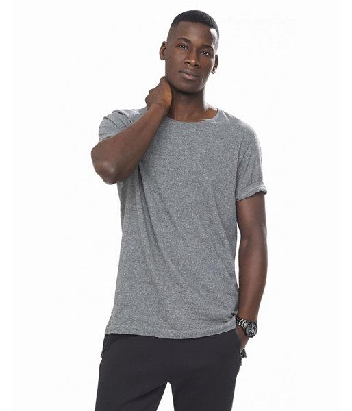 Express Mens Heather Gray Step Hem Crew Neck Tee