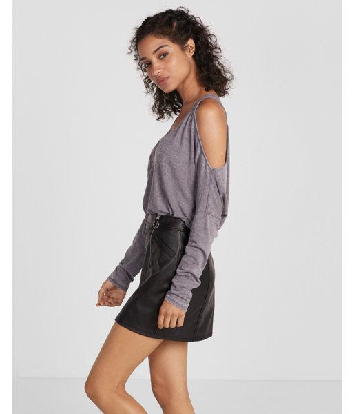 Express Womens Burnout Cold Shoulder V-neck Tee