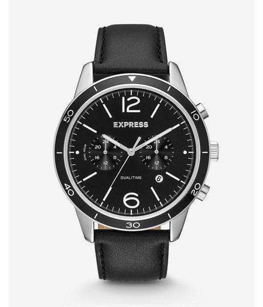 Express Black Leather Strap Dual-time Whittier Watch